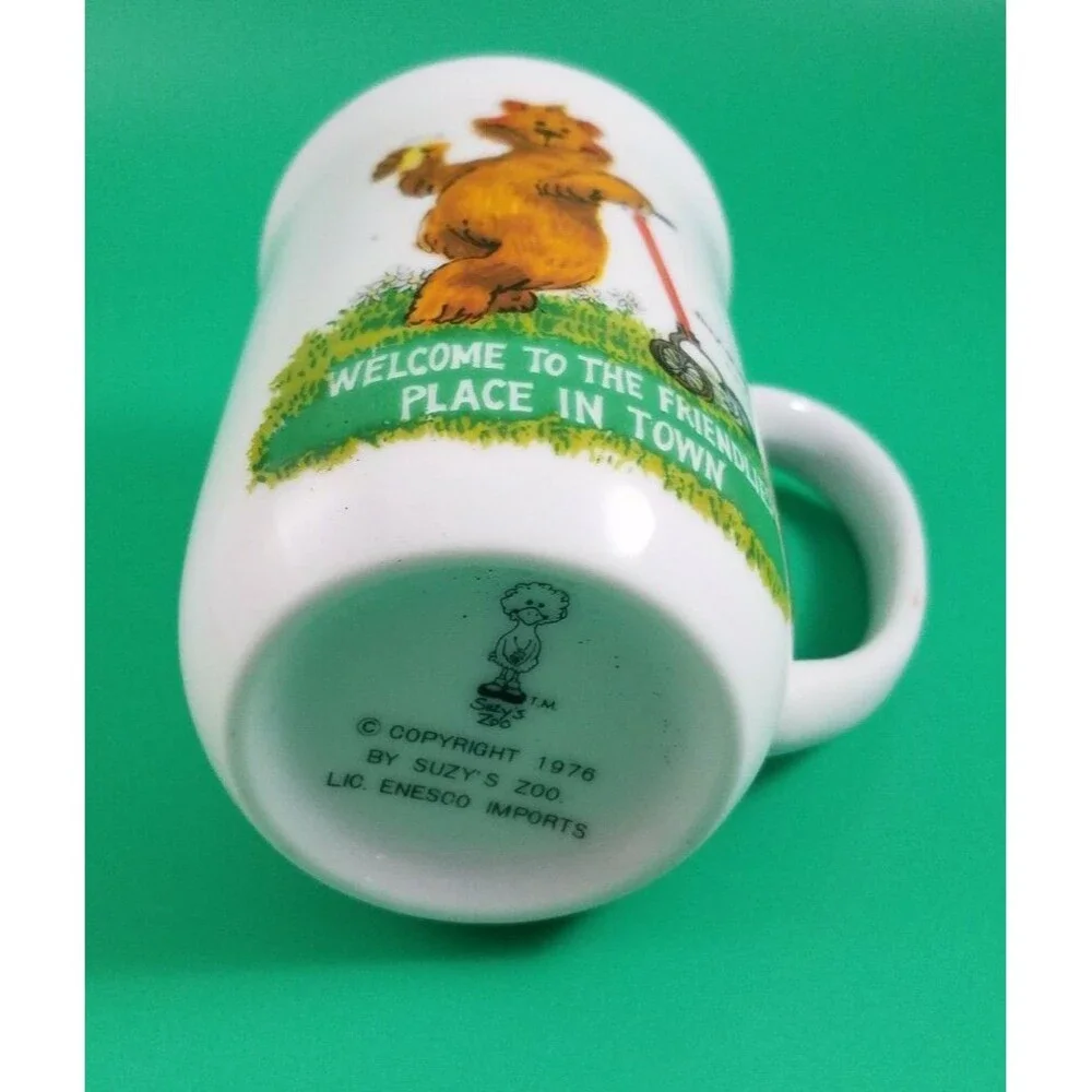 Vintage Suzy's Zoo Coffee Mugs 1976 Enesco 2x Super Sport Turtle and Mowing bear